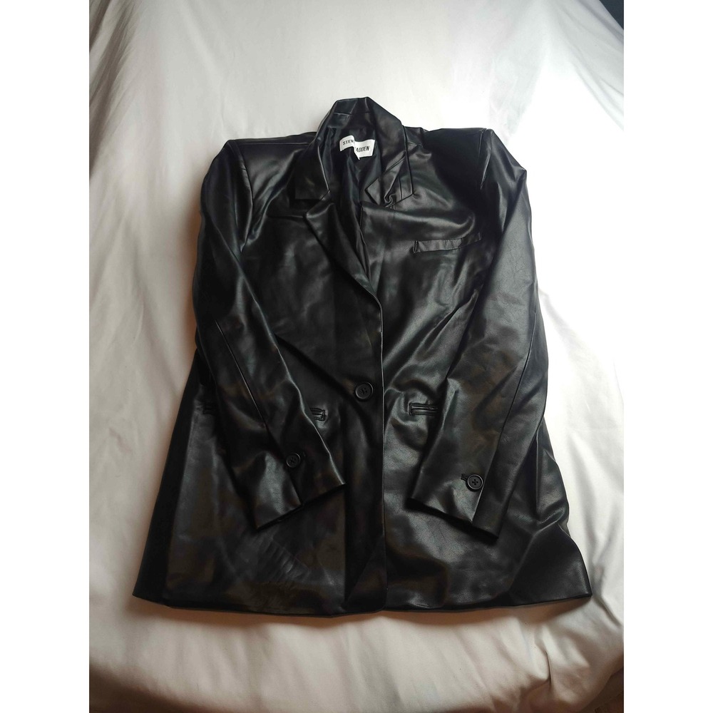 Steve Madden Black Faux Leather Blazer Jacket Small Single Button Notched Lapel